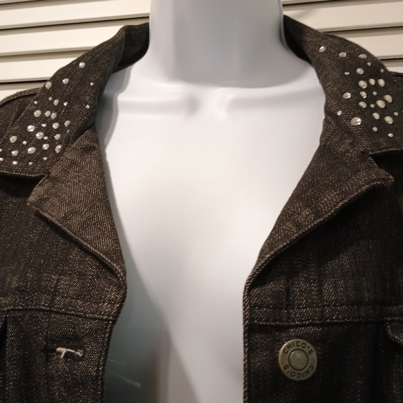 Chicos Studded Casual Black Denim Jacket Size 3 - Picture 2 of 8